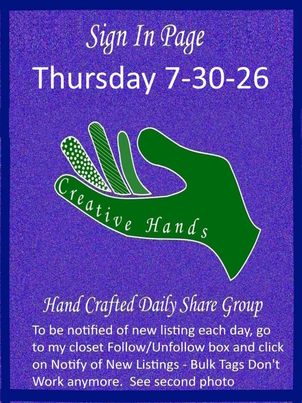 Thursday 7-30-2026 Hand Crafted Handmade Share Group Part One - Sign In
